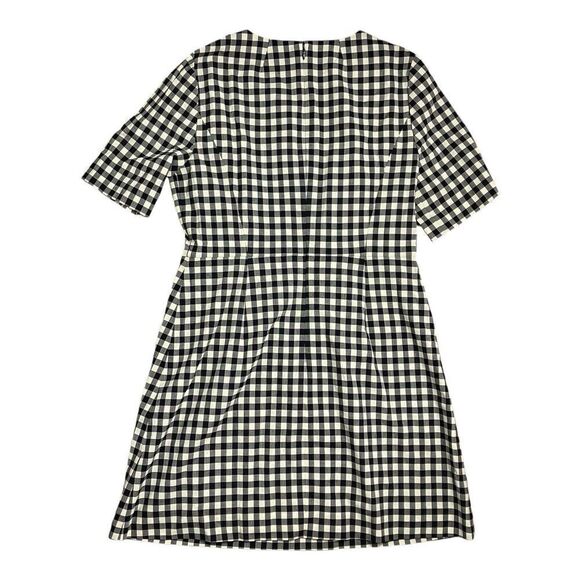 J Crew Dress WMNS 12 Cream Gingham Wool Blend Short-sleeve Mini Pockets Black - Picture 10 of 14